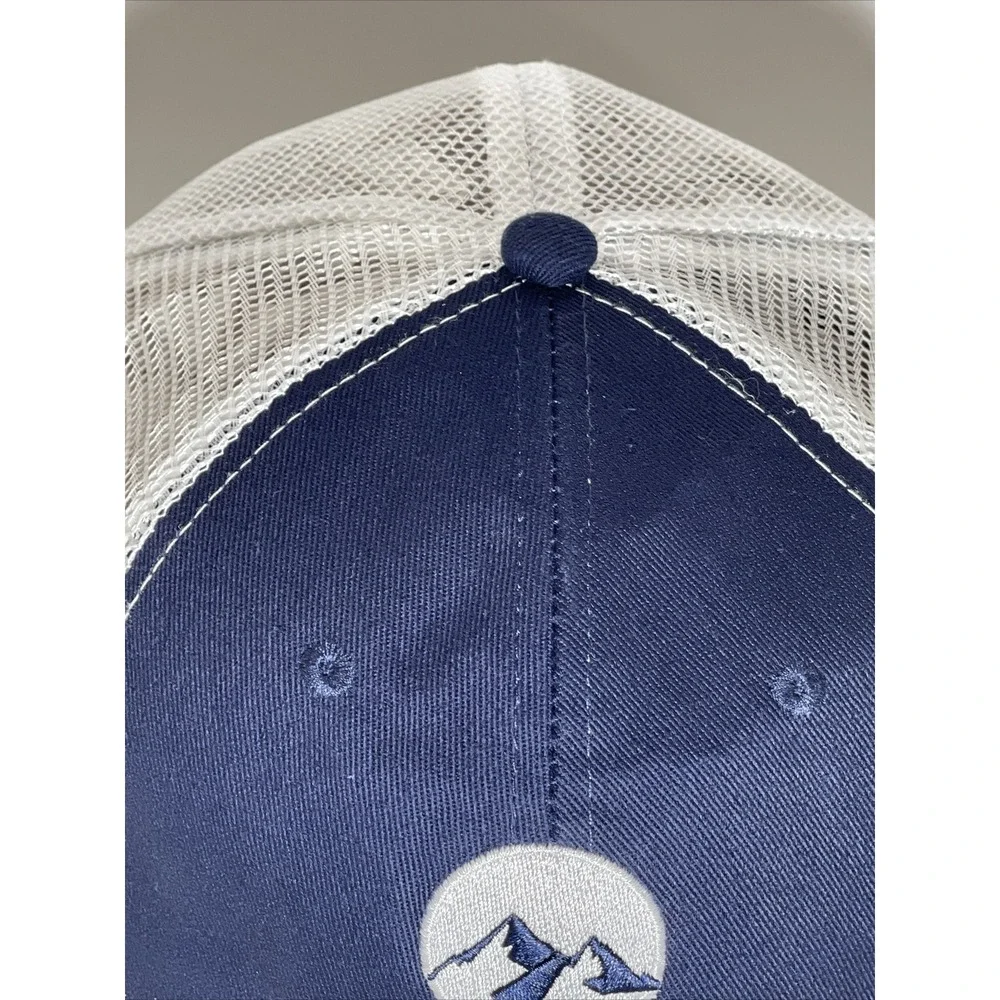 Big Frig Trucker Hat Navy Blue White Mesh Back Adjustable Snapback Mountain Logo